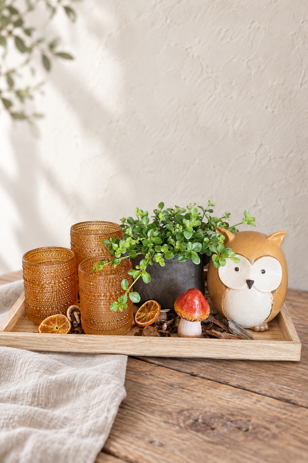 Plateau eucalyptus & kaars – aangepaste achtergrond