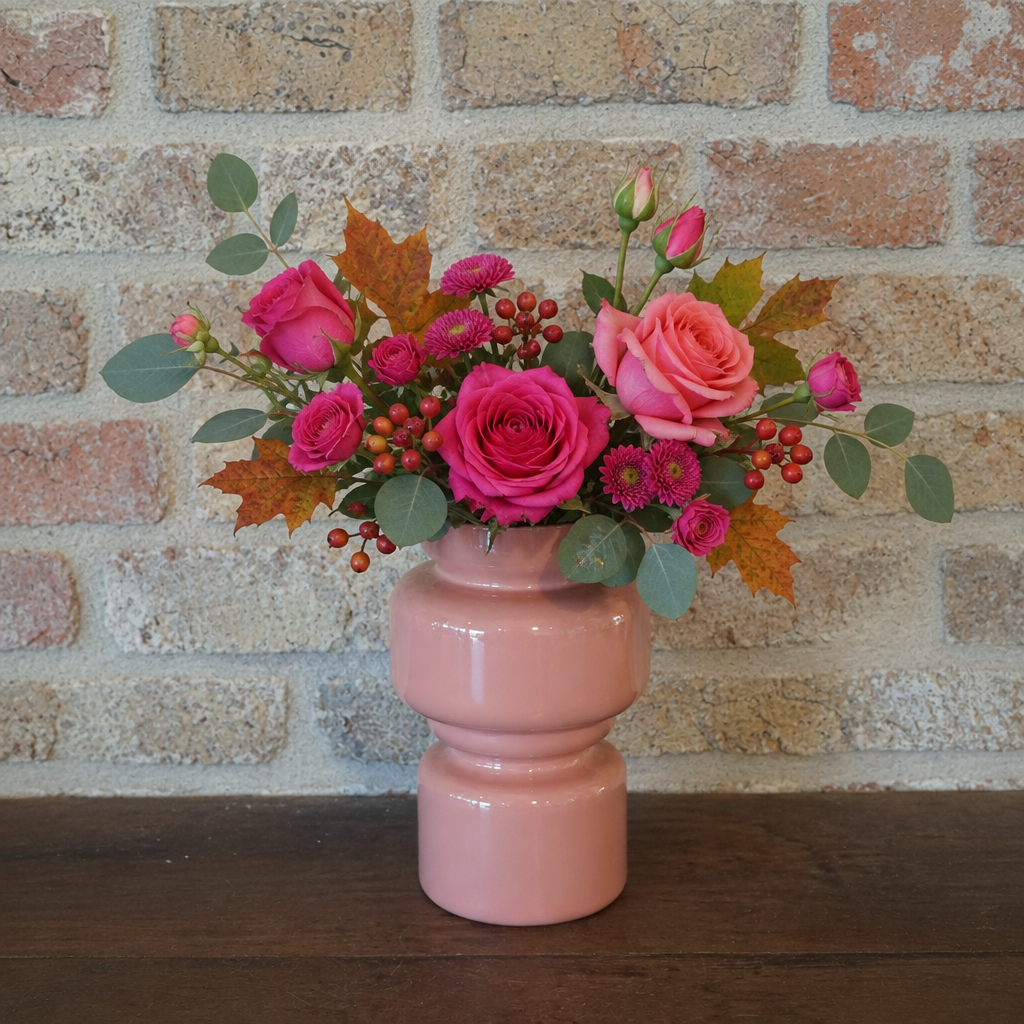 Timber met roze en fuchsia bloemen