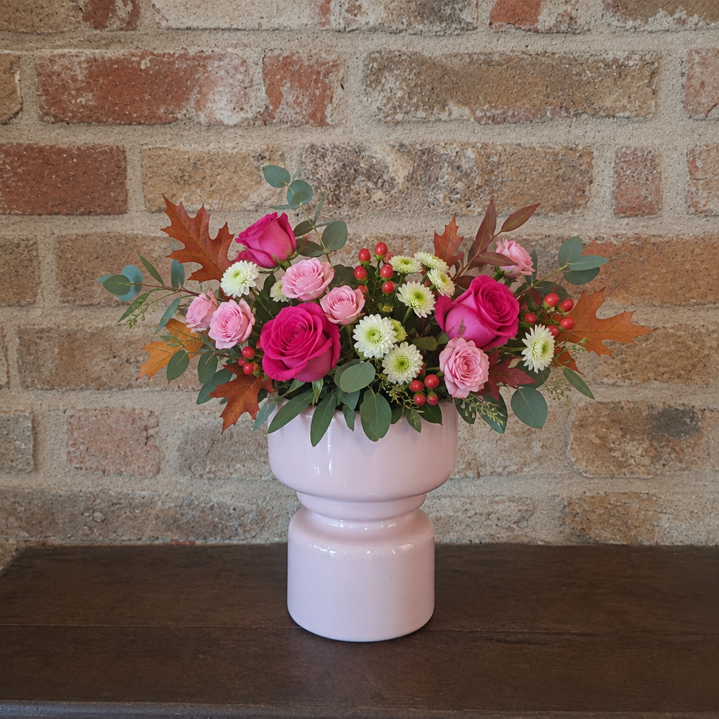 Dusk met roze en fuchsia bloemen