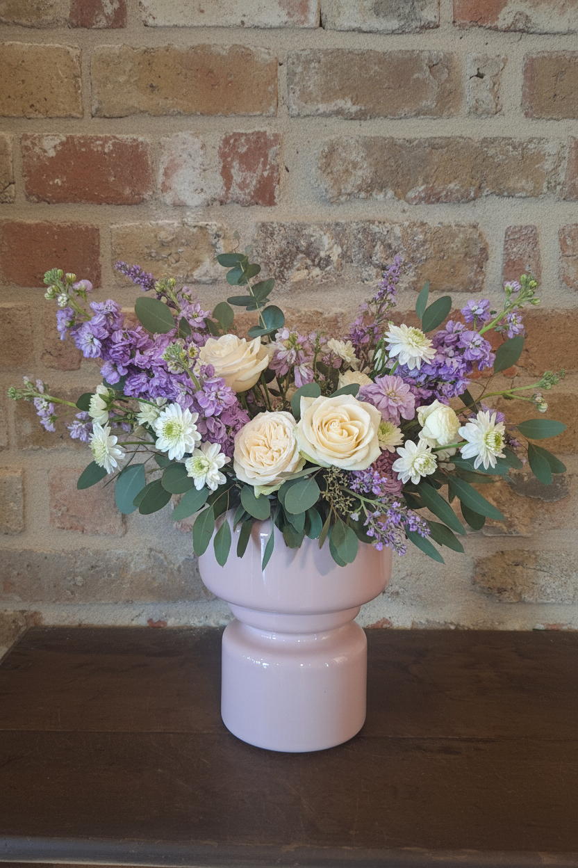 Velours Violet - gelakte vaas met seizoensbloemen