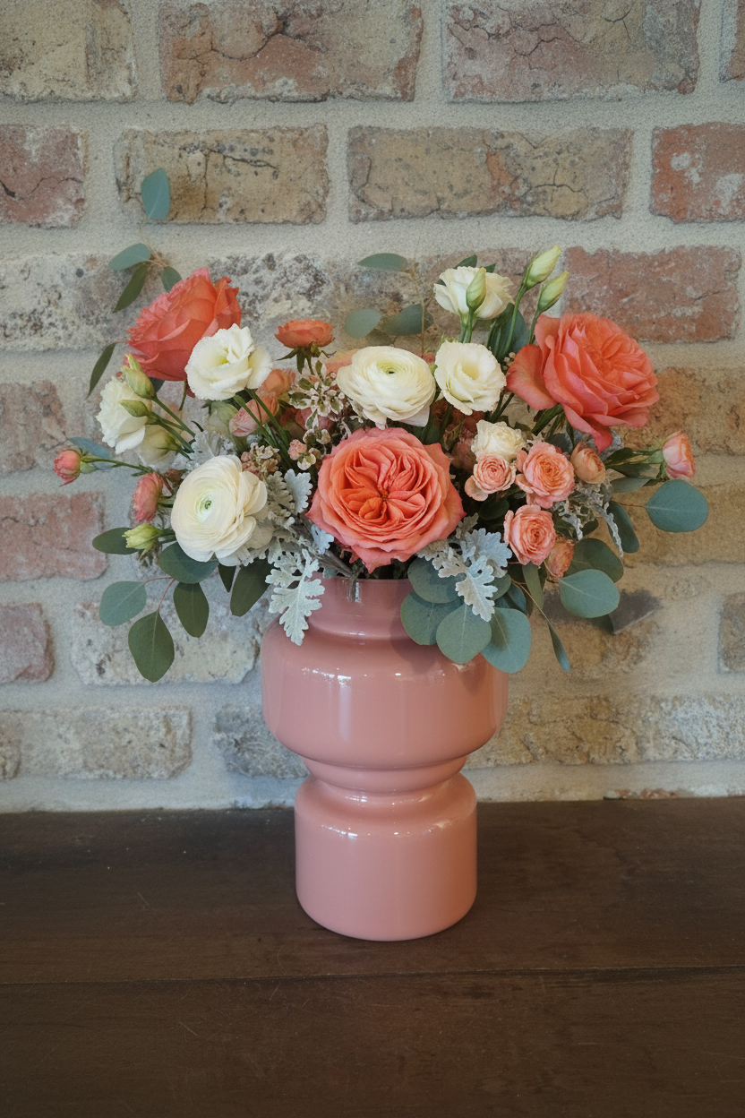 Corail Vivant - gelakte koraalvaas met seizoensbloemen