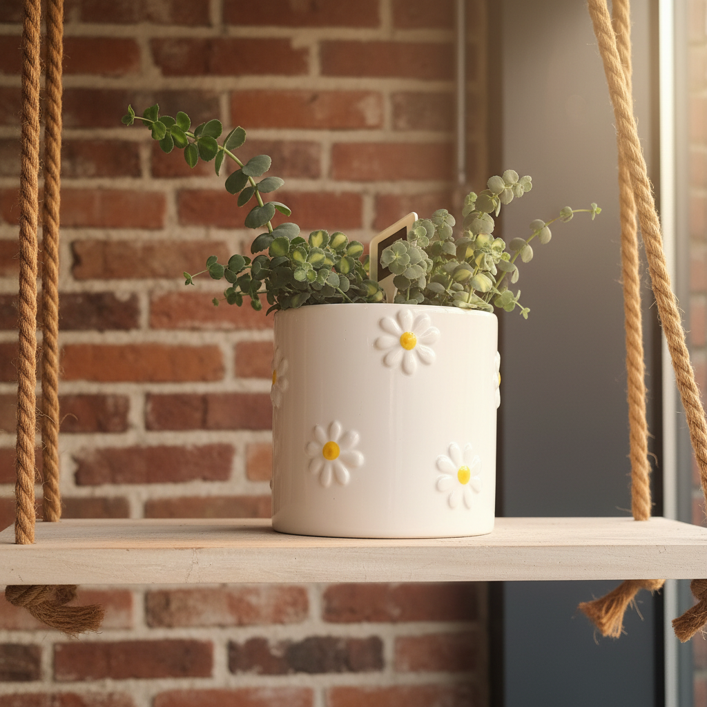 Keramieken Pot met Madeliefjes – Ø 15 cm