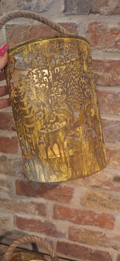 Windlicht landschap metaal goud L