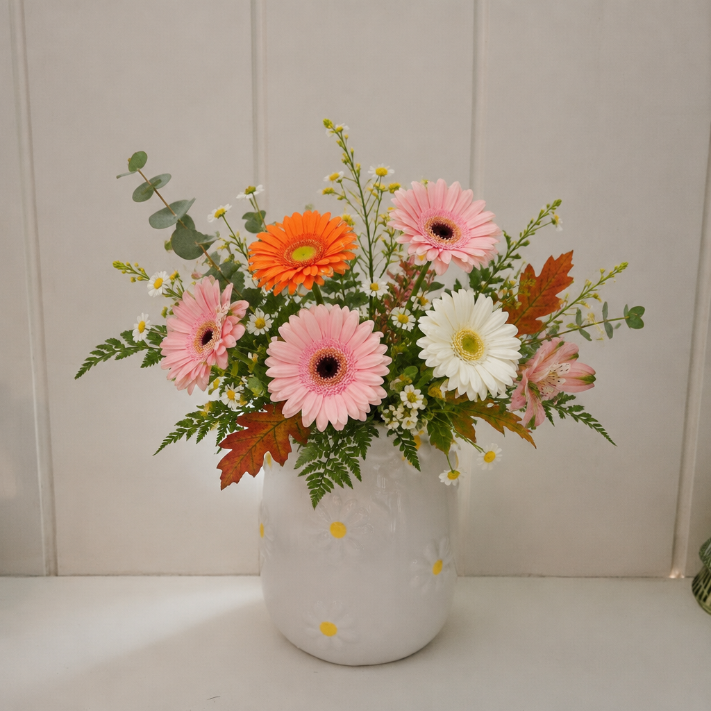 Wildling met gerbera’s